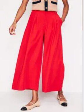 Boden Tailored Cropped Wide Leg Pleated Trouser Pant Red 14